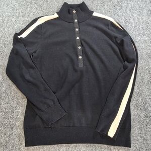 Ralph Lauren Womens 1/4 Button Pullover Black White Stripe Large